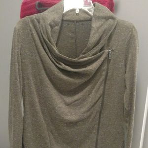 Long Sleeve Draped Neck Shirt with Zipper